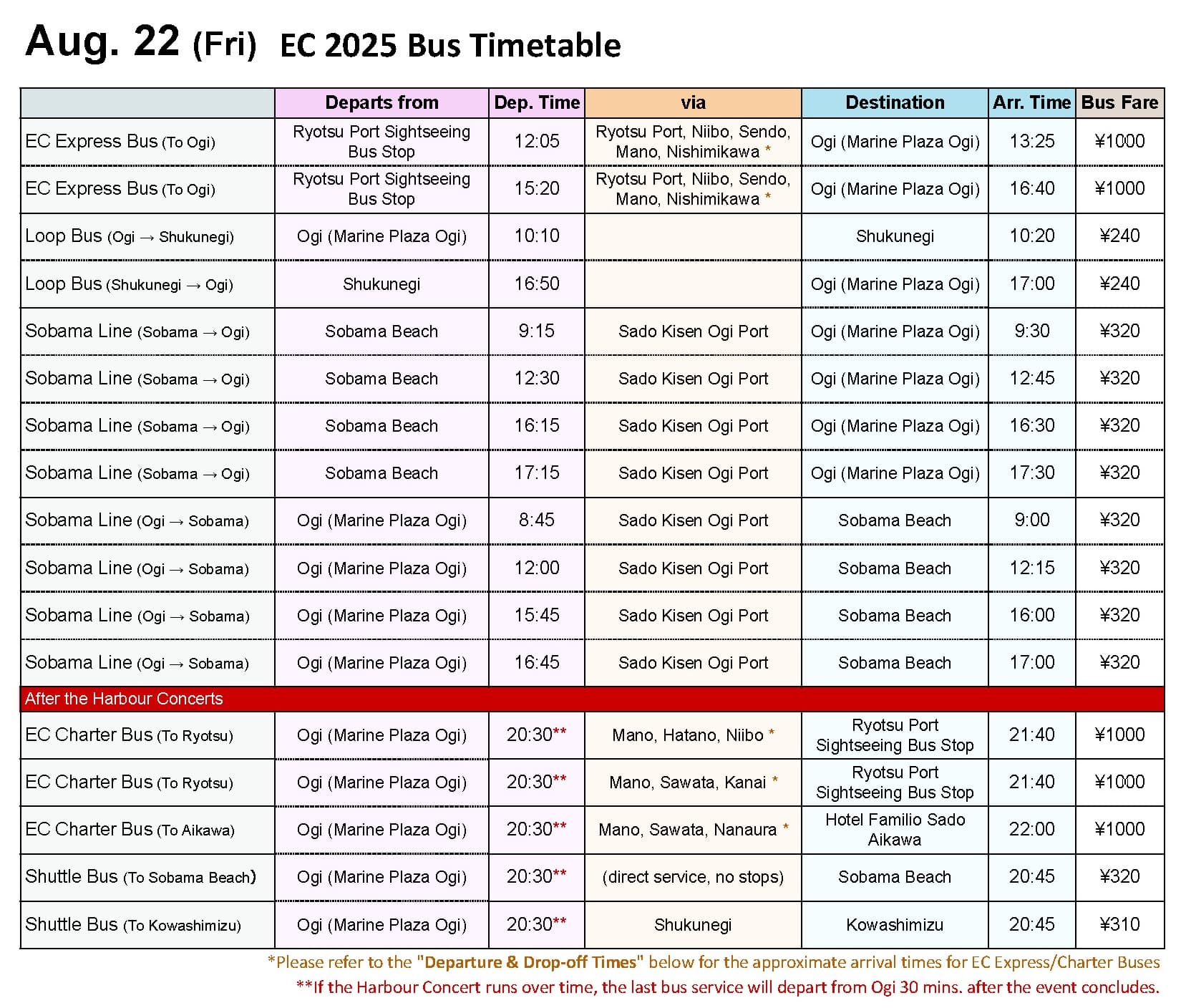 EC 2025 Bus Timetable FRI