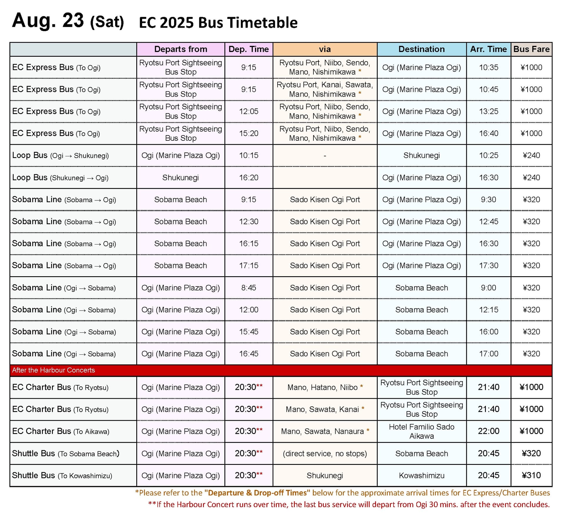 EC 2025 Bus Timetable SAT
