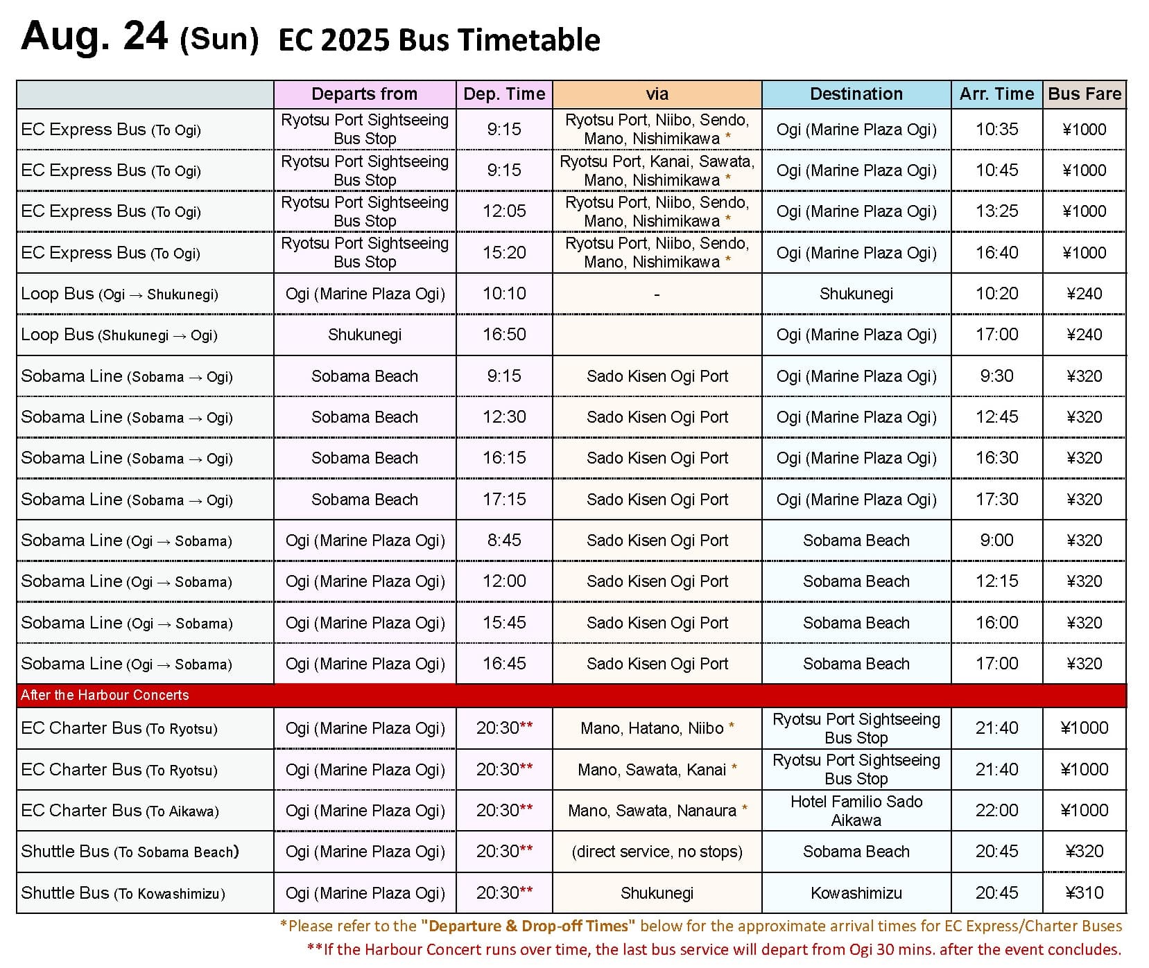 EC 2025 Bus Timetable SUN